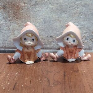 Vintage Homco Pixie Elf Figurines Bisque Set of 2